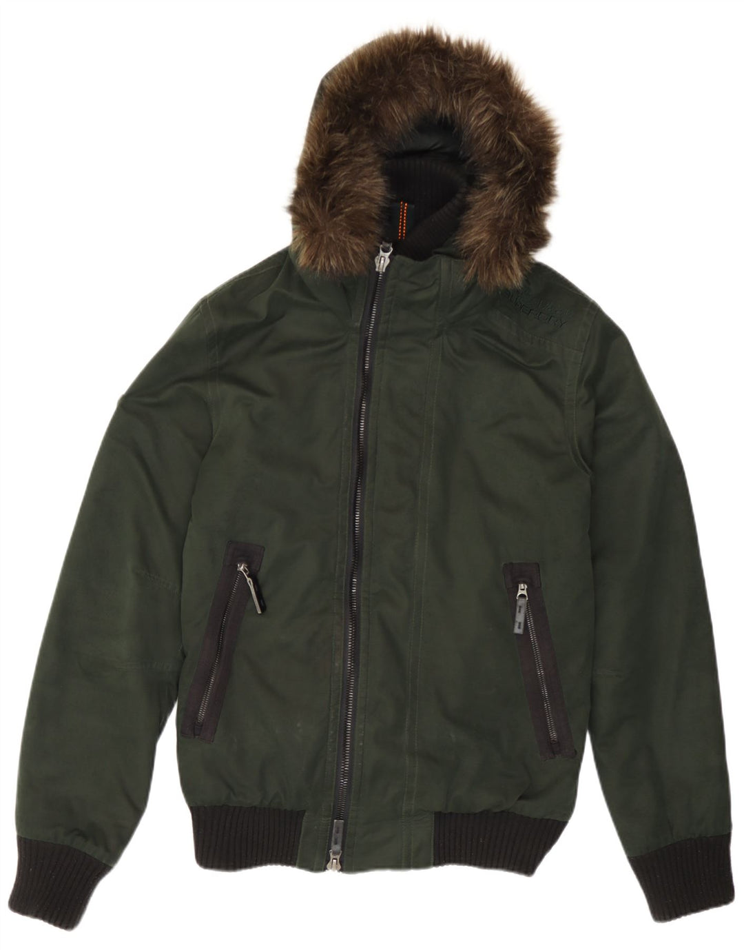 Męska kurtka bomber z kapturem Superdry UK 36, mała, zielona, z poliestru w blokach kolorów