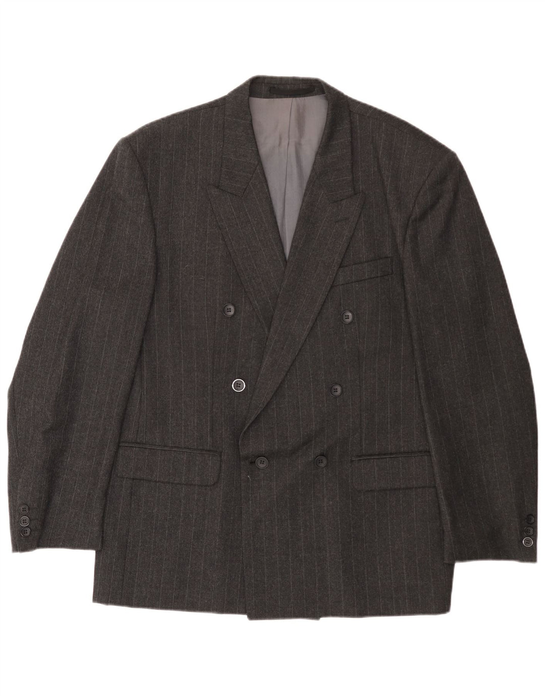 Vintage męska marynarka dwurzędowa EU 54 2XL szara wełna w prążki