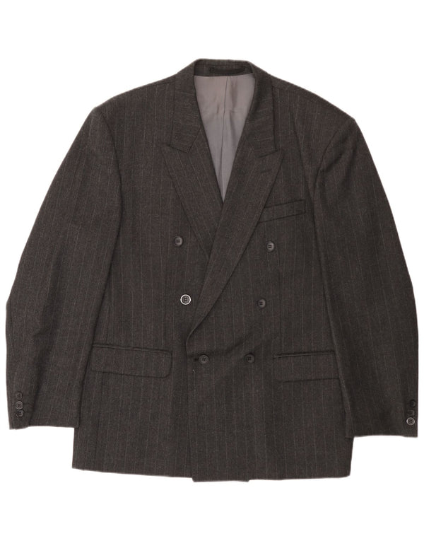 Vintage męska marynarka dwurzędowa EU 54 2XL szara wełna w prążki