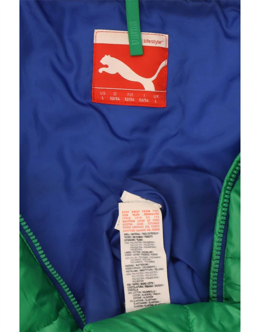 Męska ocieplana kurtka z kapturem Puma UK 40, duża, zielona, z blokami kolorów, poliester