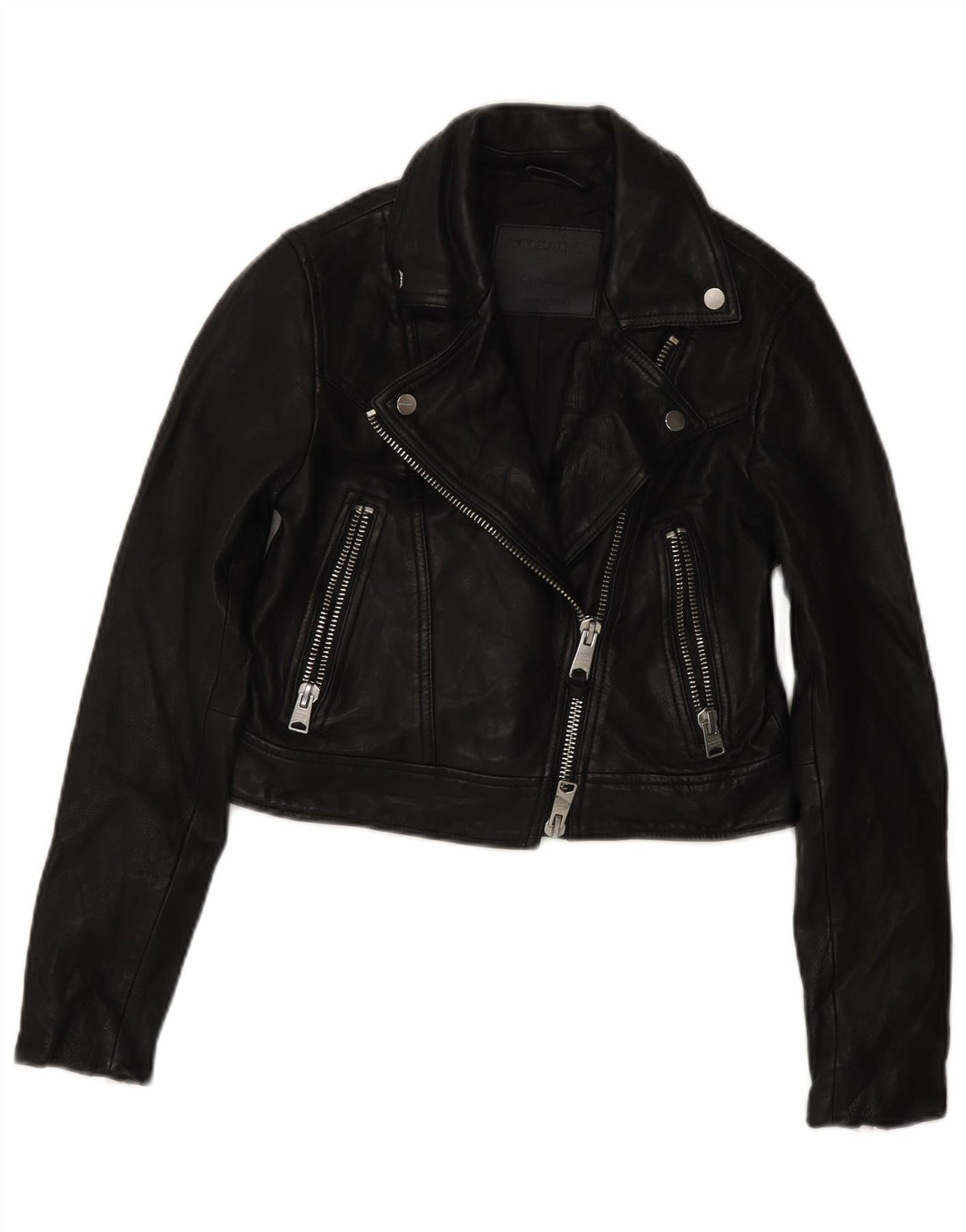 Damska kurtka motocyklowa All Saints Crop Leather UK 4 XS, czarna skóra