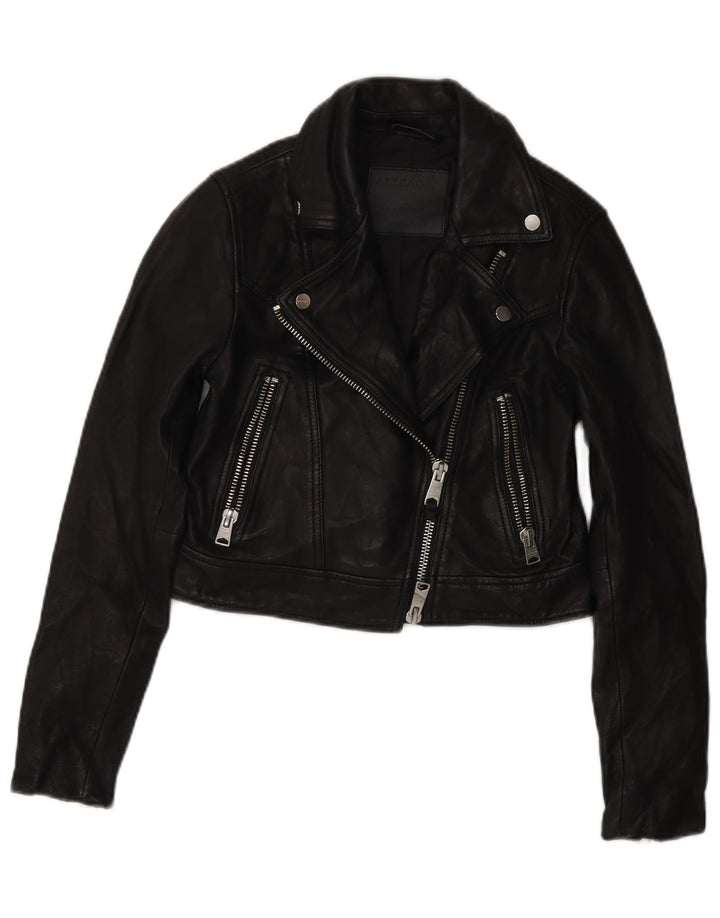 Damska kurtka motocyklowa All Saints Crop Leather UK 4 XS, czarna skóra