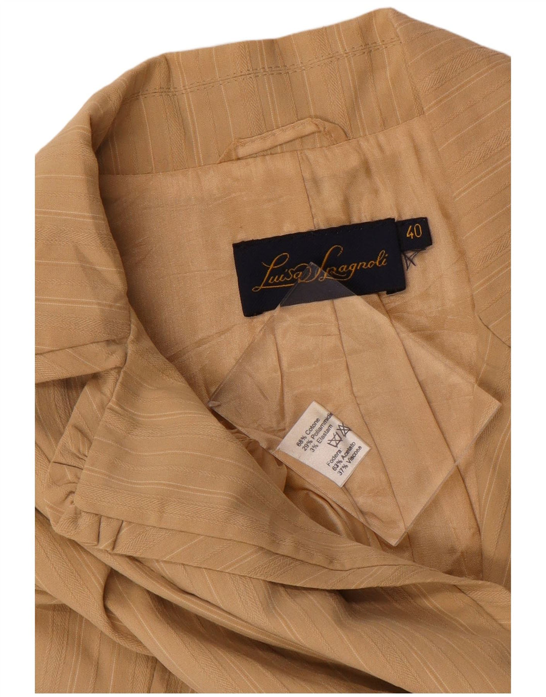 LUISA SPAGNOLI Damska otwarta marynarka IT 40 w małe beżowe prążki