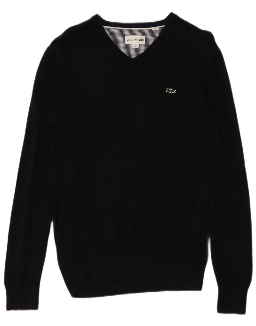 Lacoste Męski sweter z dekoltem w kształcie litery V, rozmiar 5, duży, czarny, bawełniany