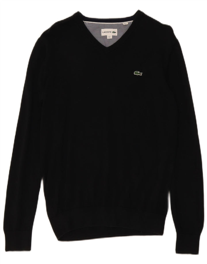 Lacoste Męski sweter z dekoltem w kształcie litery V, rozmiar 5, duży, czarny, bawełniany