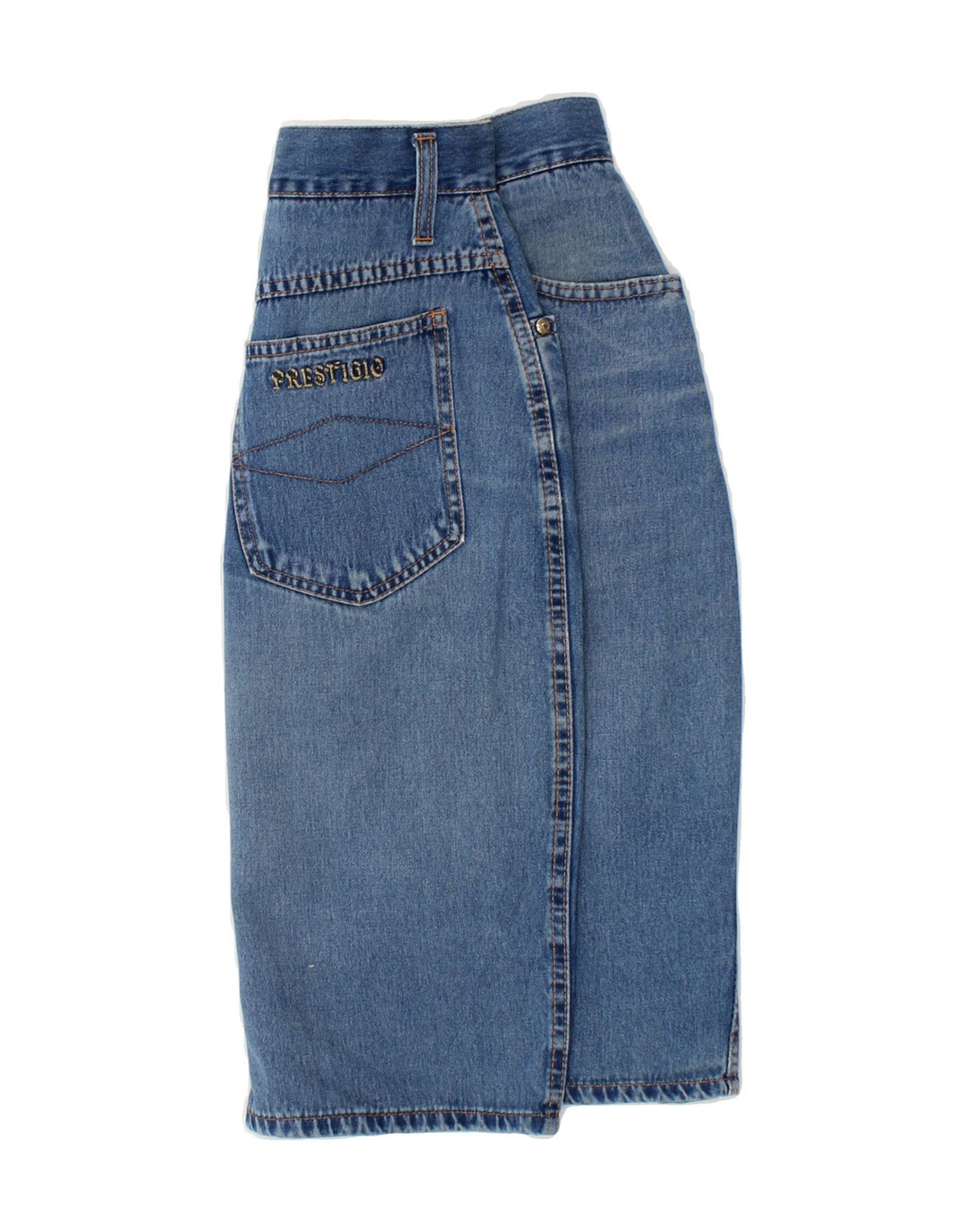 PRESTIGIO Womens Denim Skirt IT 44 Medium W30 Blue Cotton Vintage Prestigio and Second-Hand Prestigio from Messina Hembry 