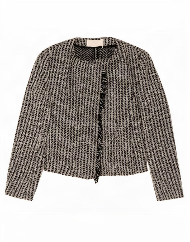 Hugo Boss Damska, oversize'owa, otwarta marynarka UK 10, mała, czarna, geometryczna