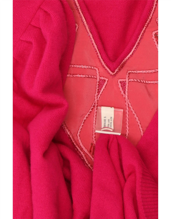 Damski sweter VINTAGE z dekoltem w kształcie litery V IT 50 XL Różowa wełna