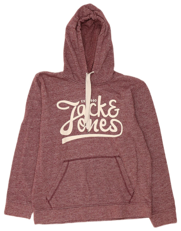 Męski sweter z kapturem i grafiką Jack & Jones XL, bordowy, nakrapiany poliester