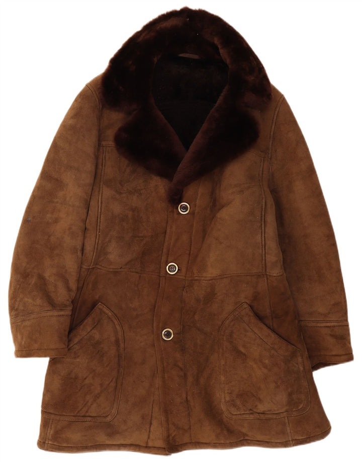 Vintage męska kurtka shearling IT 54 2XL brązowa