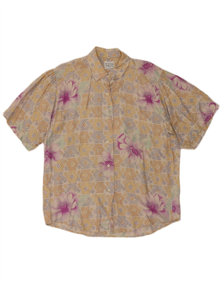 Damska bluzka koszulowa z krótkim rękawem BENETTON IT 44 Średni beż w kwiaty