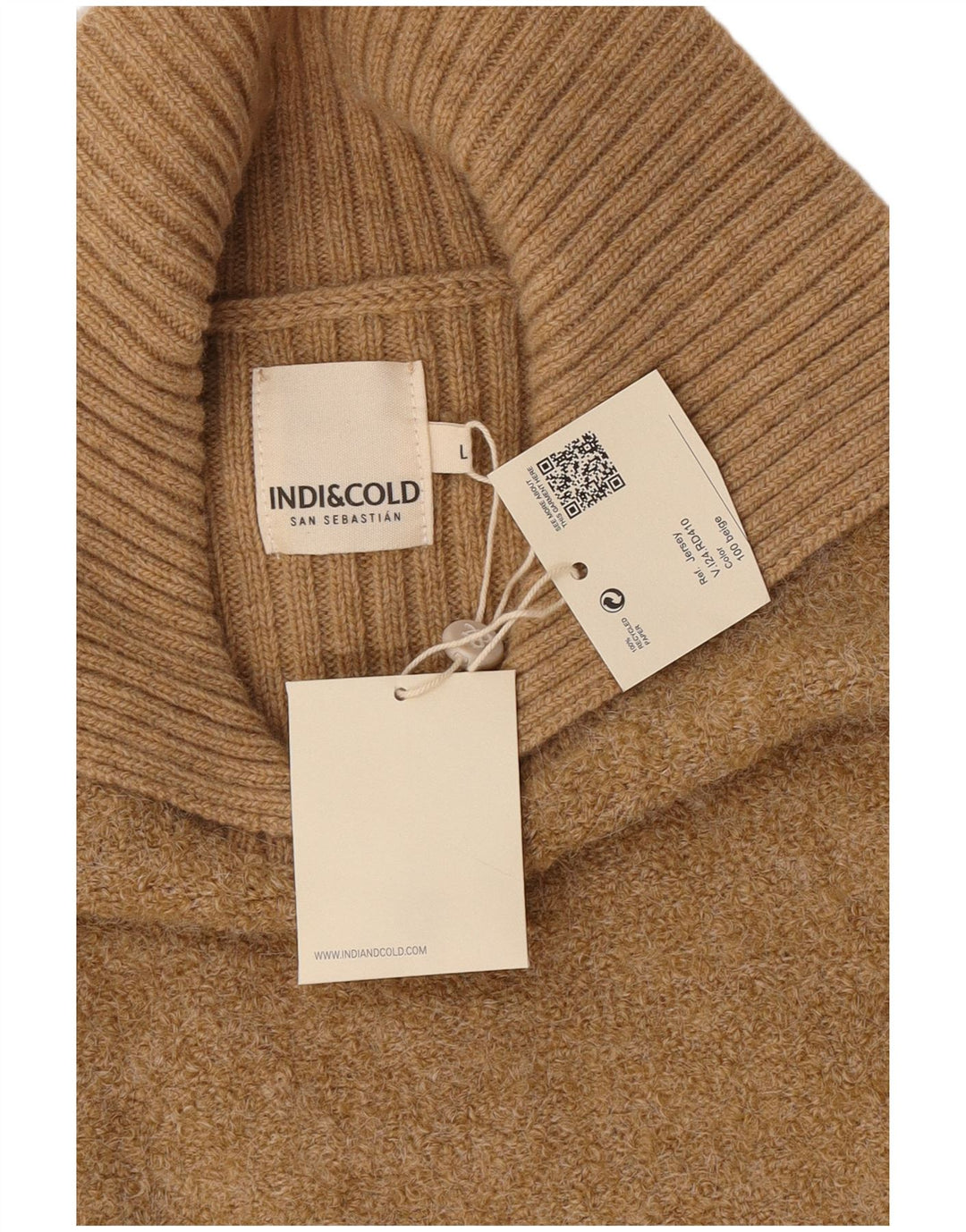 Damski sweter oversize Indi & Cold Sweter polo UK16, duży, beżowy, wełniany