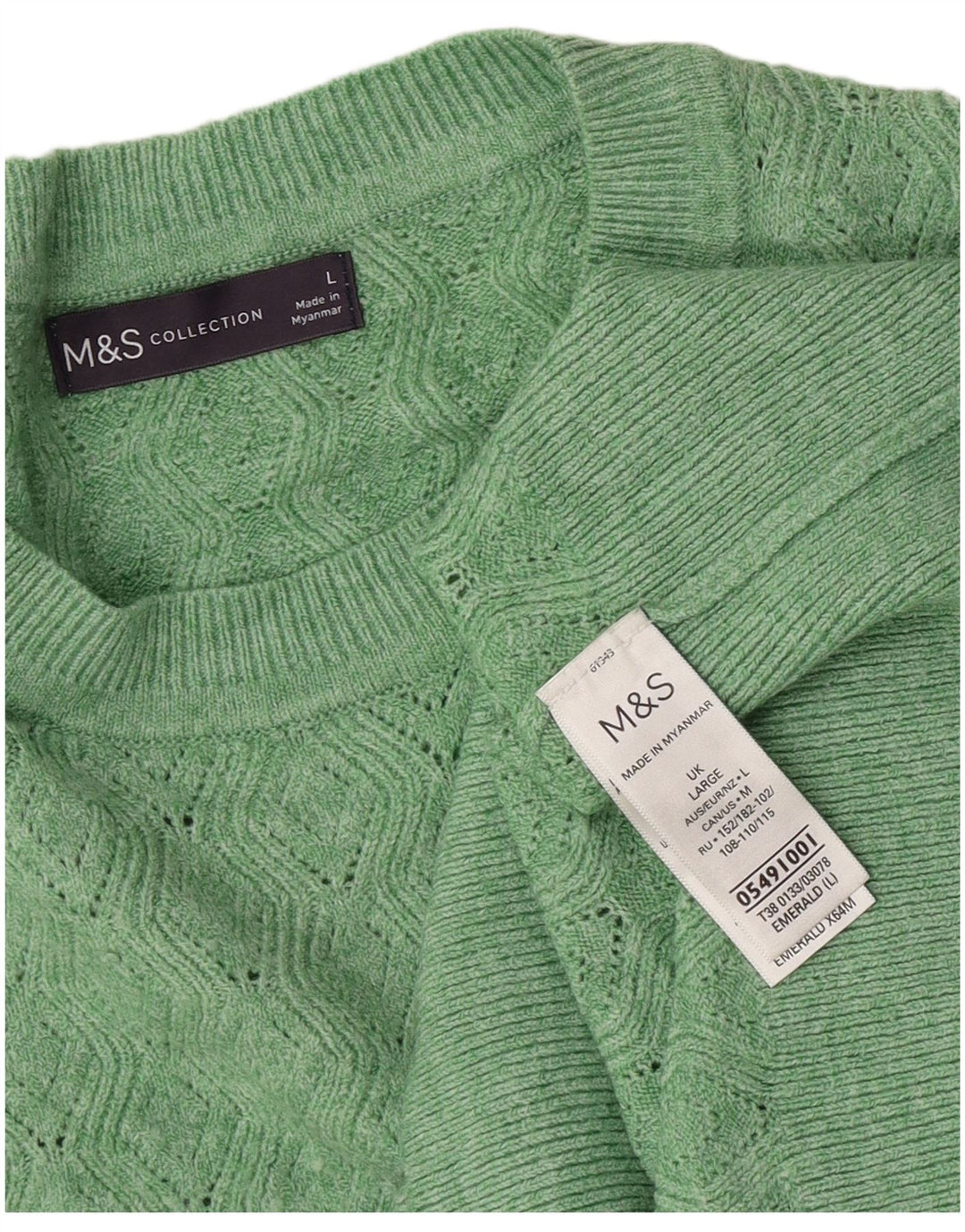 Marks & Spencer Damski sweter z okrągłym dekoltem, UK 16, duży, zielony poliester