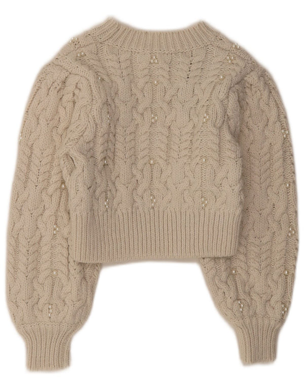 Damski sweter Zara z okrągłym dekoltem, UK 8, mały, złamany biały poliester