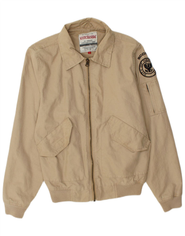 Męska kurtka bomber SCOTCH & SODA z grafiką UK 36, mała, beżowa, bawełniana