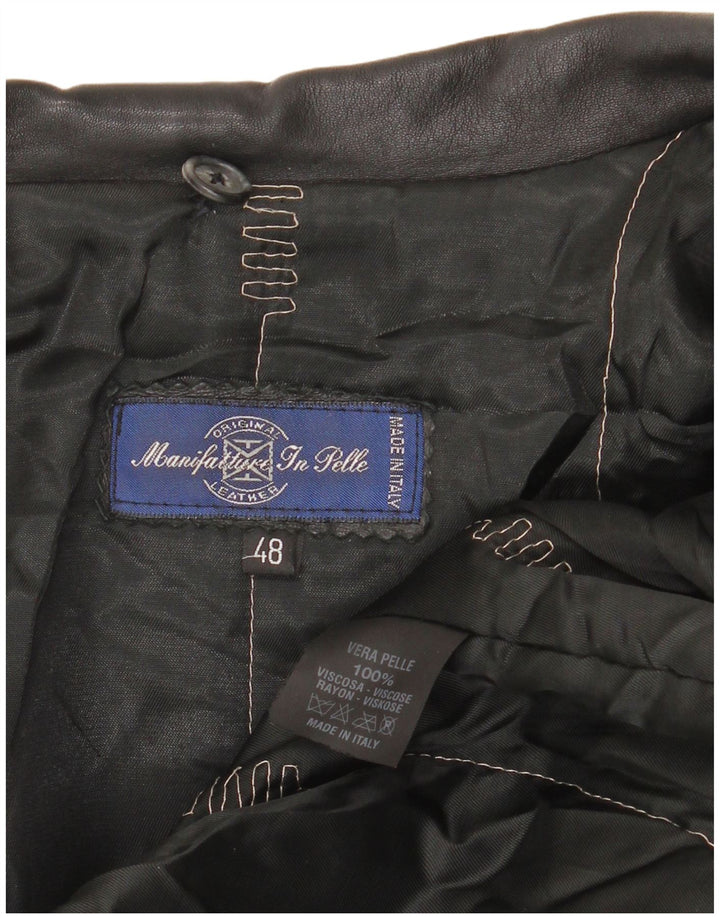 Vintage damski płaszcz skórzany oversize IT 48 XL czarna skóra