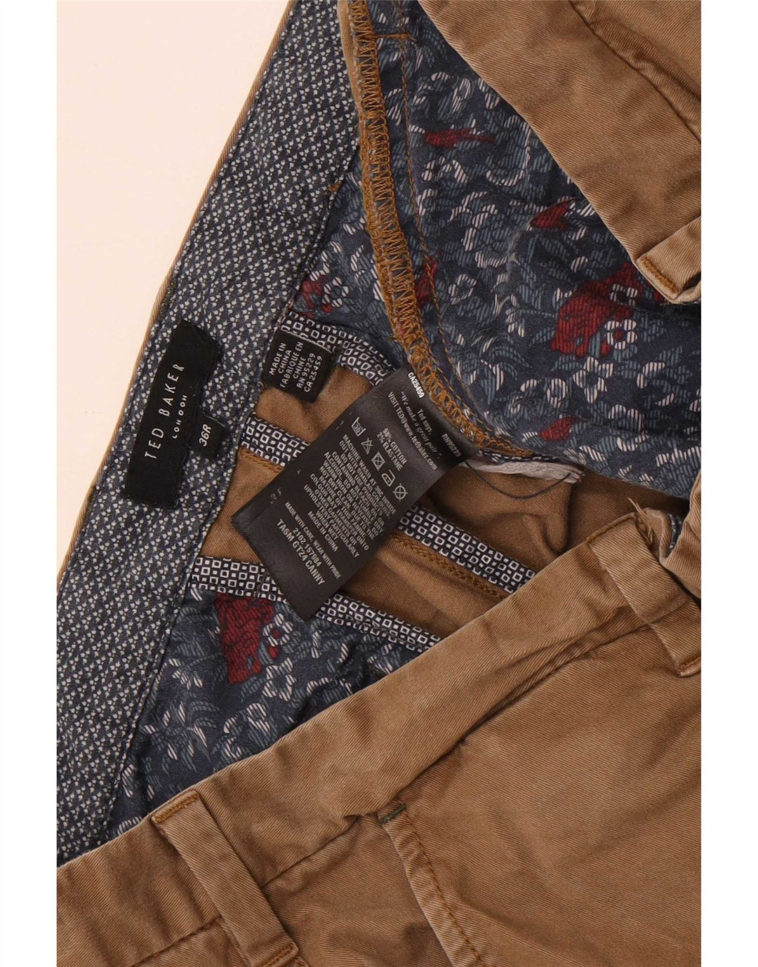 Męskie proste spodnie garniturowe Ted Baker W36 L31 Beżowa bawełna