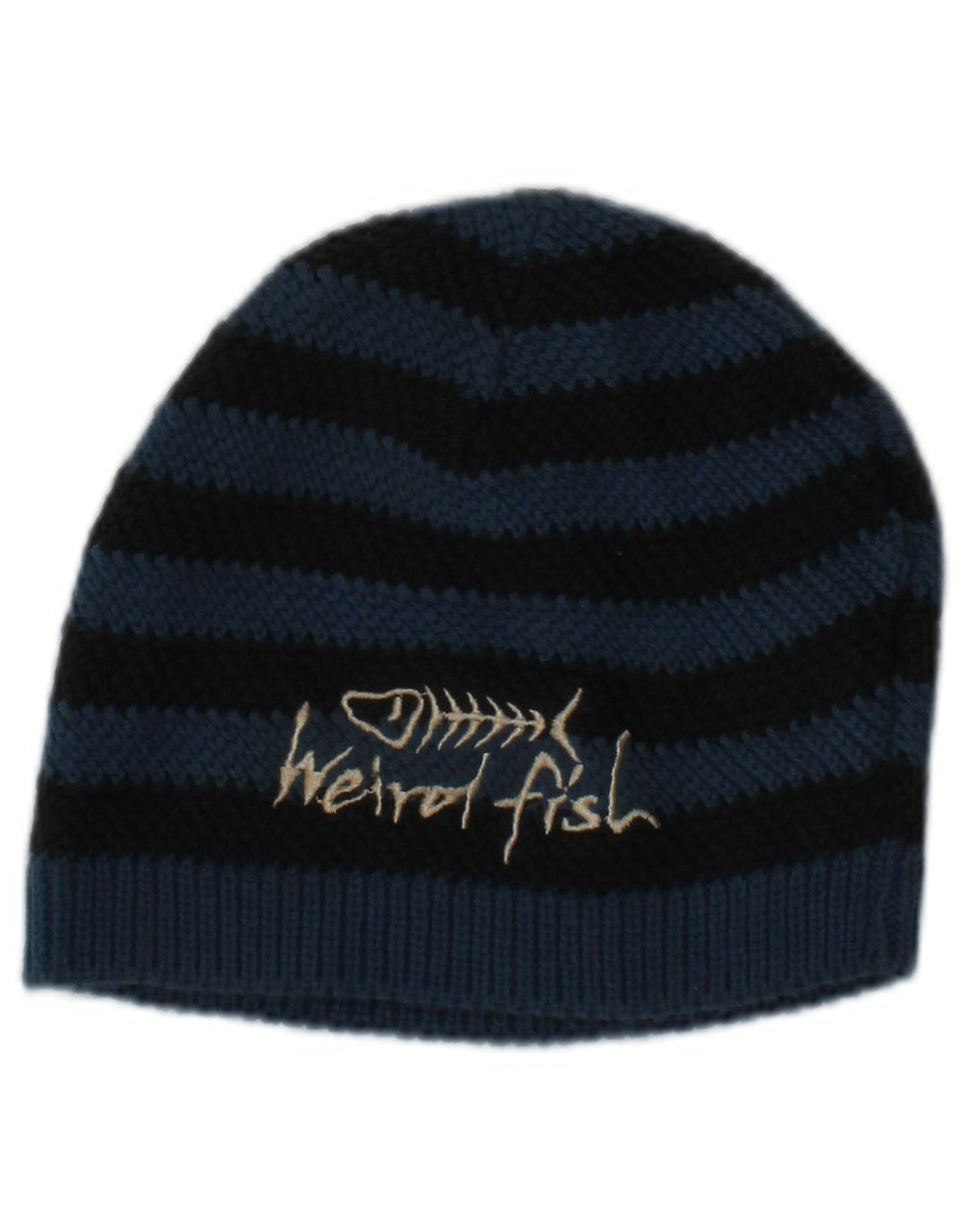 Damska czapka typu beanie Weird Fish z grafiką, jeden rozmiar, granatowe paski