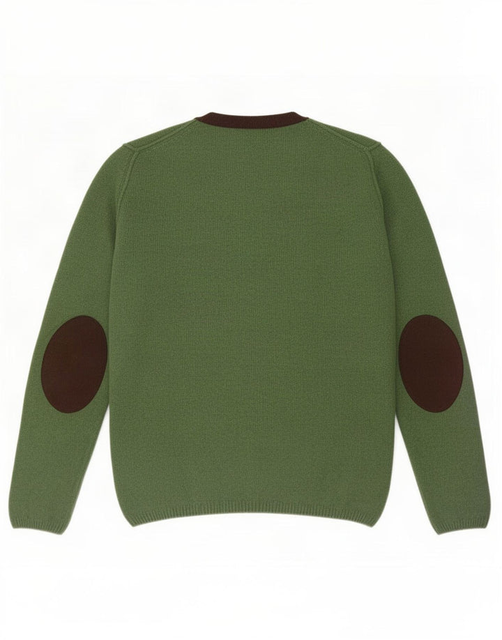 Męski sweter Fred Perry z okrągłym dekoltem, duży, zielony, wełniany