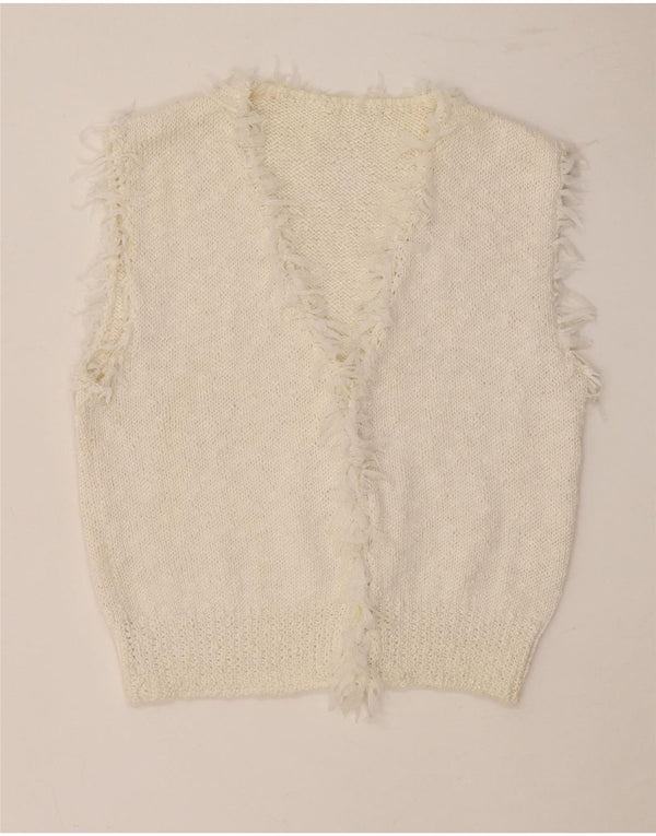 Vintage damski podkoszulek z krótką kamizelką UK 10, mały, w kolorze złamanej bieli