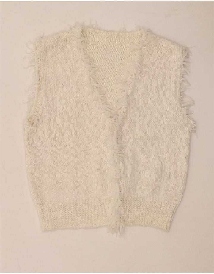 Vintage damski podkoszulek z krótką kamizelką UK 10, mały, w kolorze złamanej bieli