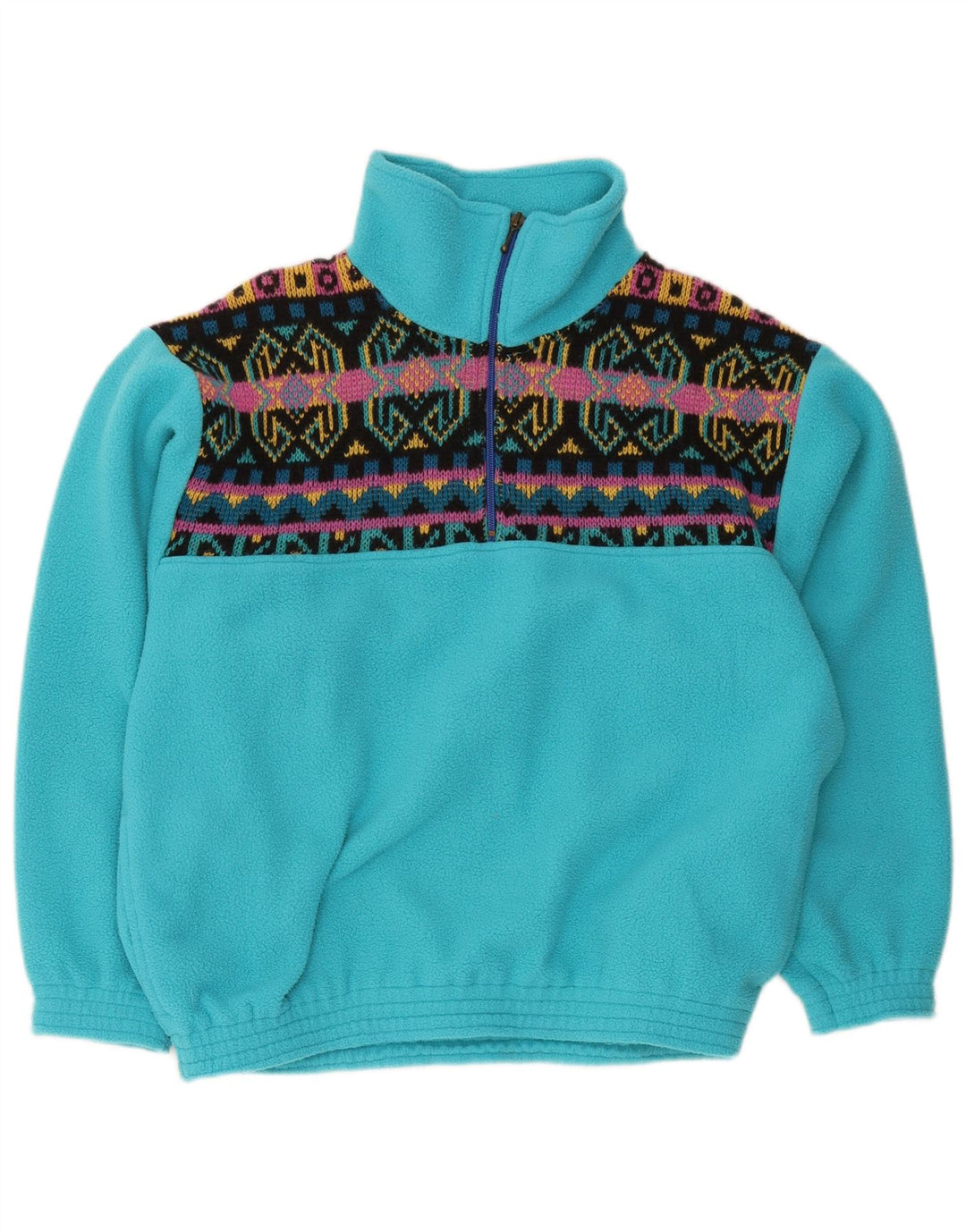 Męski sweter polarowy z zamkiem błyskawicznym w stylu vintage, średnioniebieski, geometryczny