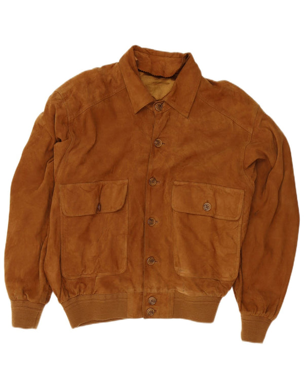 Vintage męska zamszowa kurtka bomber UK 38 średniej wielkości brązowa skóra