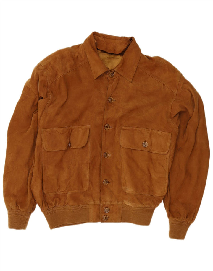 Vintage męska zamszowa kurtka bomber UK 38 średniej wielkości brązowa skóra