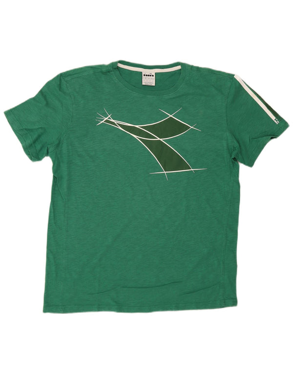 Męski T-shirt z grafiką Diadora, duży, zielony, bawełniany