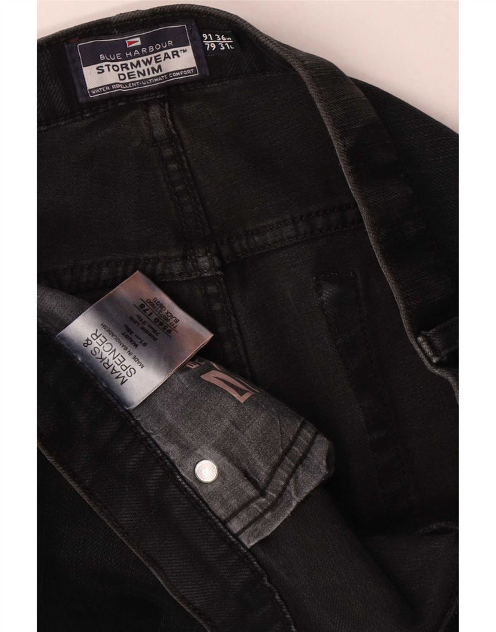 Marks & Spencer Męskie niebieskie dżinsy Harbor Straight W36 L31 Czarne bawełniane