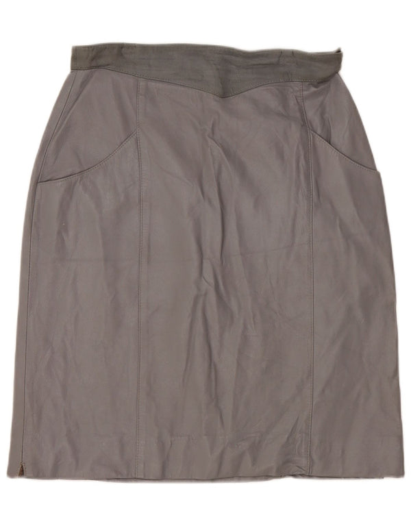 Vintage Womens High Waist Leather Skirt IT 48 XL W28  Grey Leather