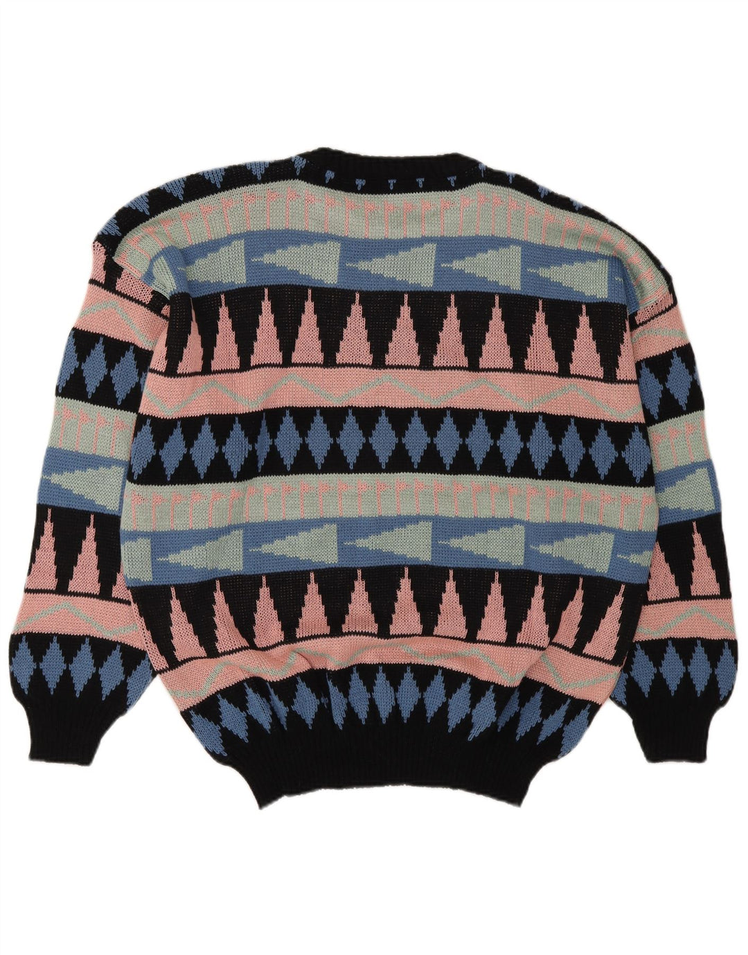 Vintage męski sweter z wycięciem pod szyją, duży, wielobarwny, geometryczny akryl