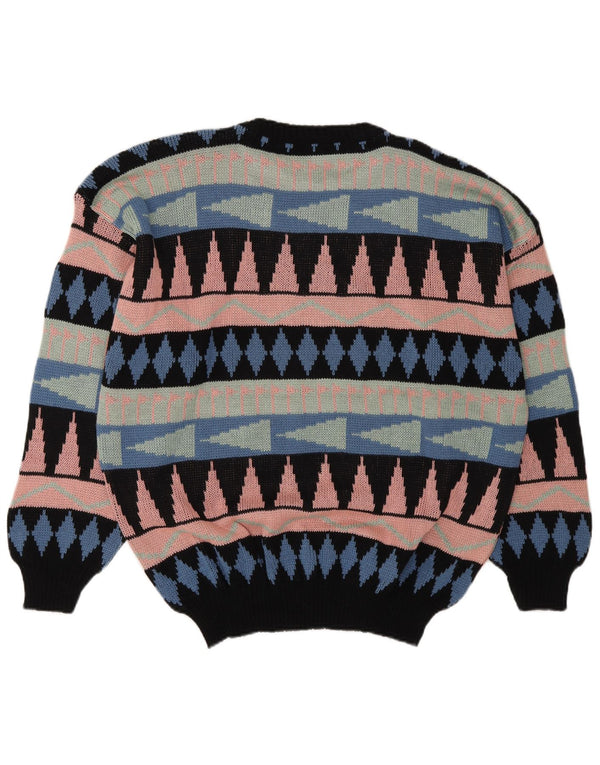 Vintage męski sweter z wycięciem pod szyją, duży, wielobarwny, geometryczny akryl