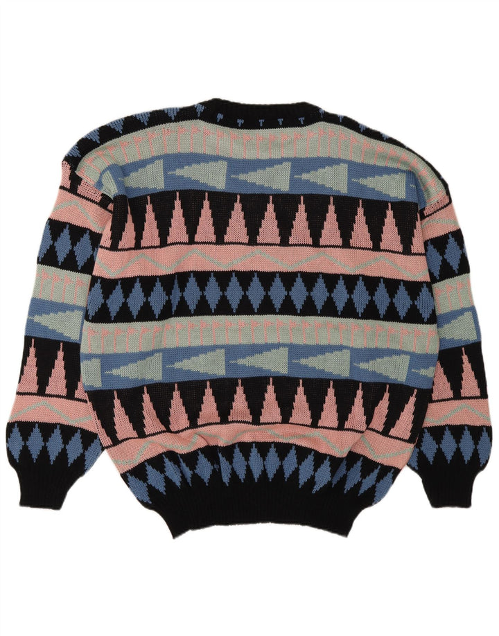 Vintage męski sweter z wycięciem pod szyją, duży, wielobarwny, geometryczny akryl