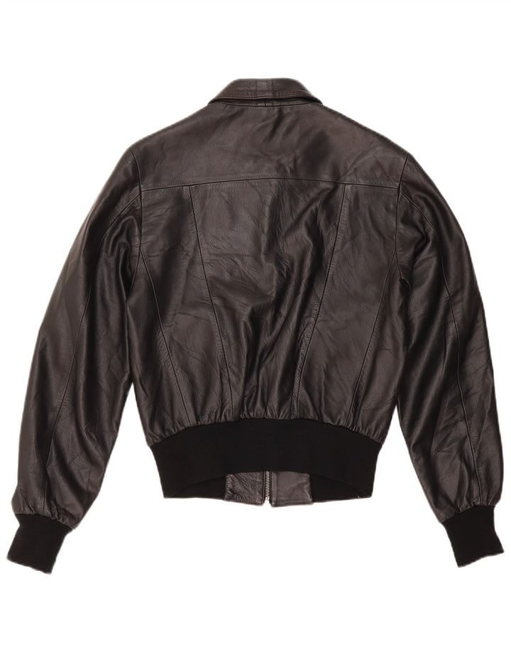 Damska kurtka skórzana typu bomber w stylu vintage IT 44, średnia czarna skóra