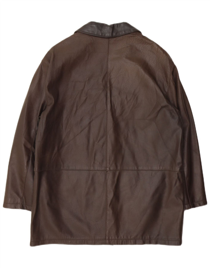 Vintage damski płaszcz skórzany typu oversize IT 46, duża brązowa skóra