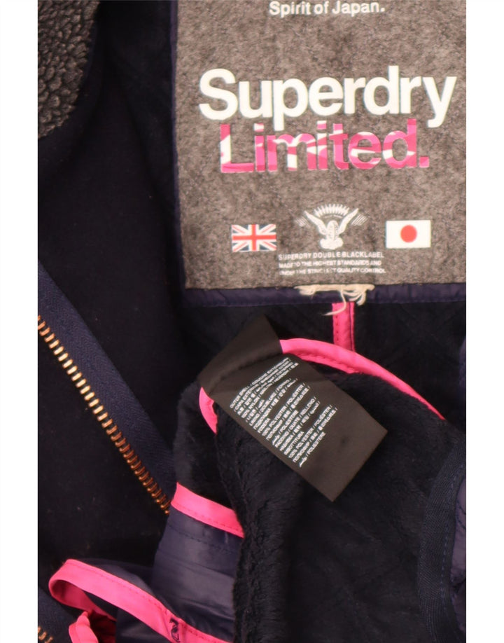 Damska pikowana kurtka Superdry UK 14, średni granatowy nylon z blokami kolorów