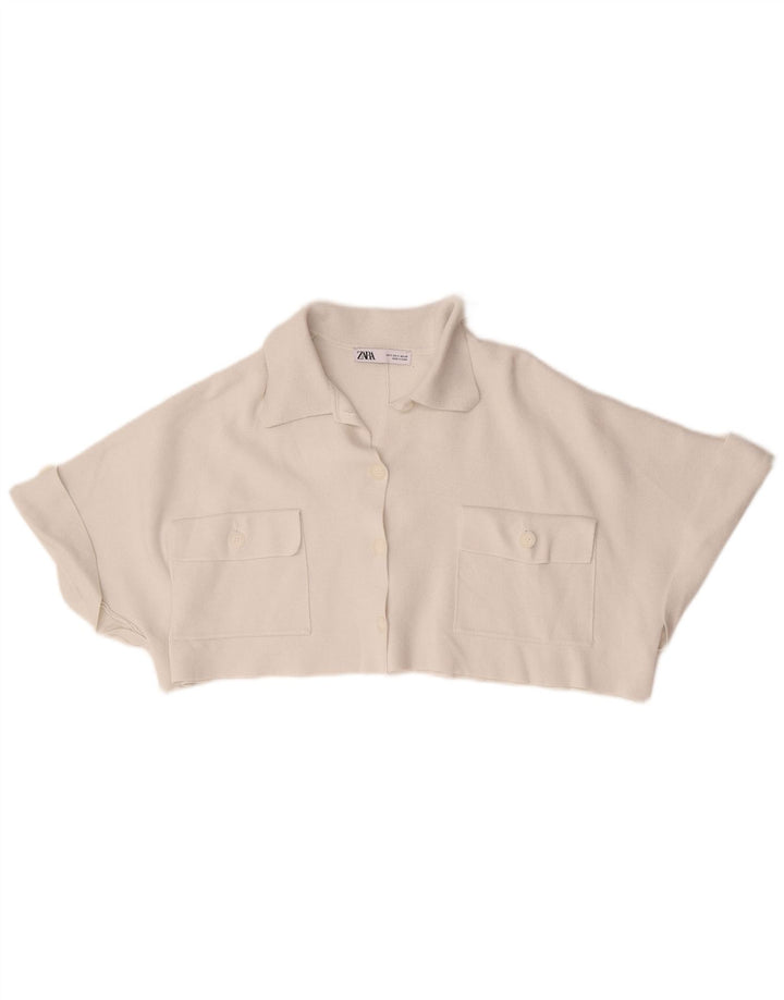 Damski kardigan Crop Oversize Zara Top UK 10 Small White Wiskoza