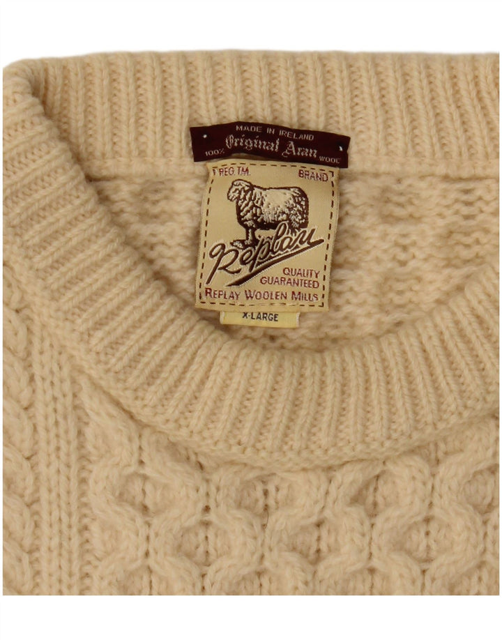 Męski sweter z okrągłym dekoltem REPLAY XL w kolorze złamanej bieli, wełniany