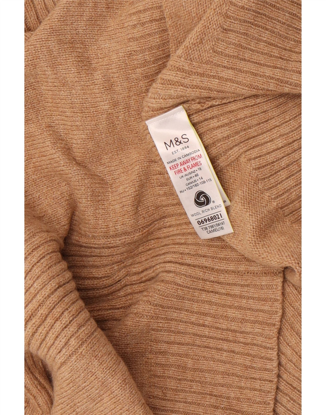 Marks & Spencer Damski sweter z golfem UK 18 XL, beżowy, wełniany