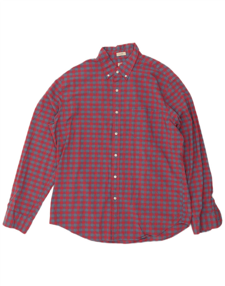 J. CREW Męska koszula o klasycznym kroju, duża, czerwona, bawełniana w kratkę