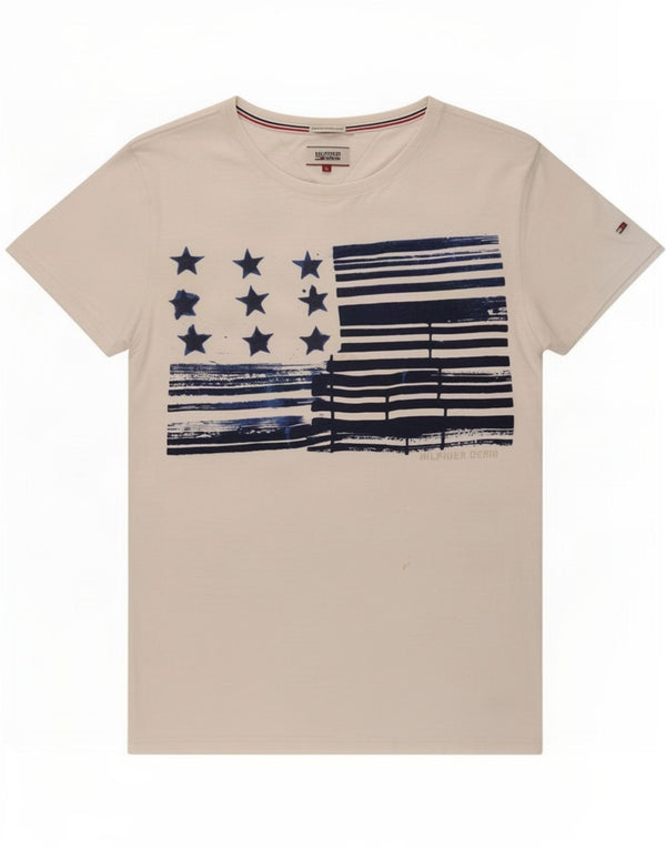 Męski T-shirt z grafiką Tommy Hilfiger, duży, biały, bawełniany