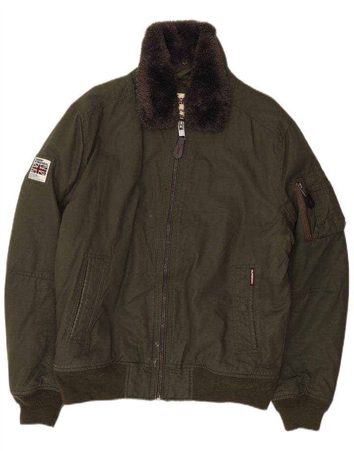 Męska wojskowa kurtka bomber Superdry z grafiką, UK 42 XL, khaki, poliester