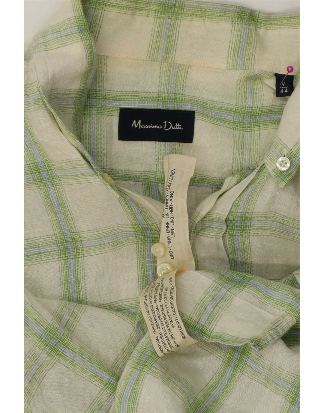 Koszula męska Massimo Dutti rozmiar 44 XL, lniana w zieloną kratkę