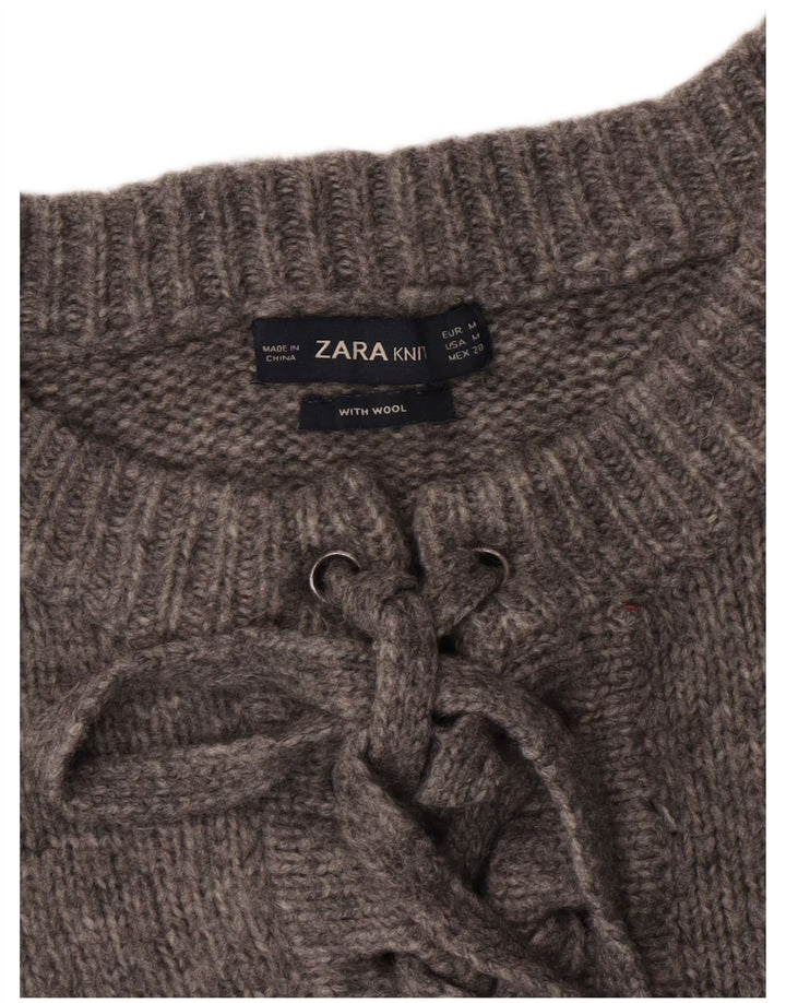 Damski sweter oversize Zara z okrągłym dekoltem UK 14, średni szary