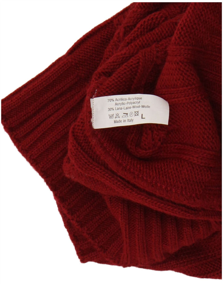 Sweter damski VINTAGE z wywijanym dekoltem UK 14, duży, czerwony akryl