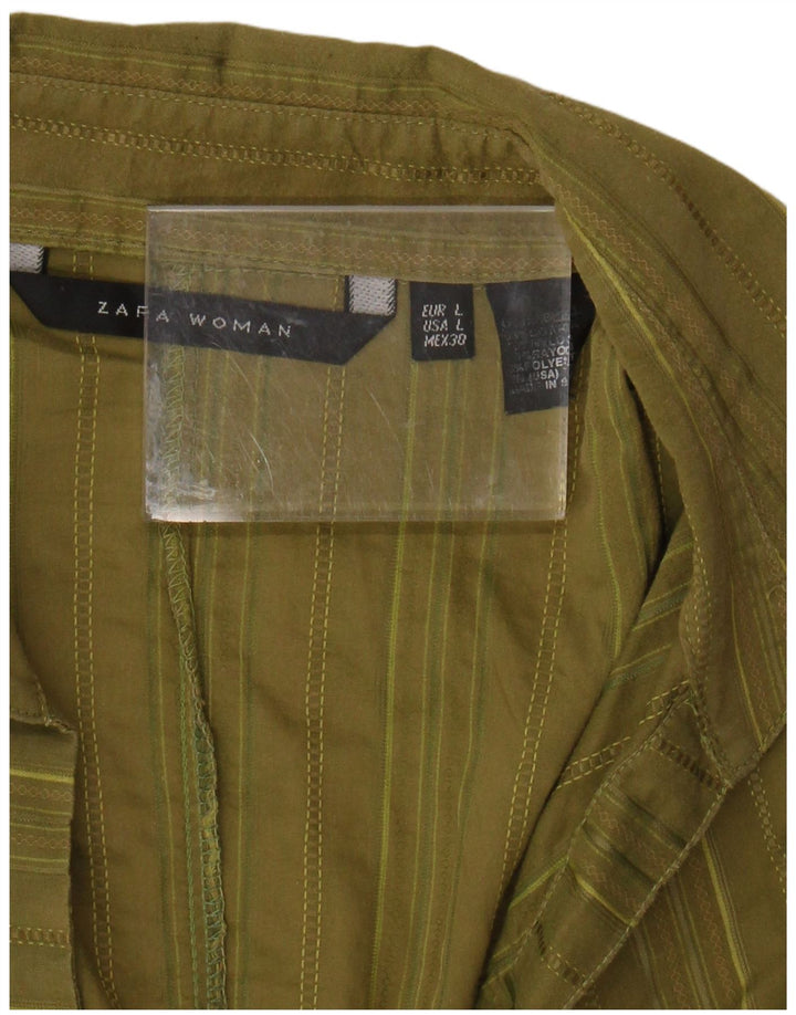 Damska koszula pulowerowa ZARA z krótkim rękawem UK 14, duża, bawełniana w paski khaki