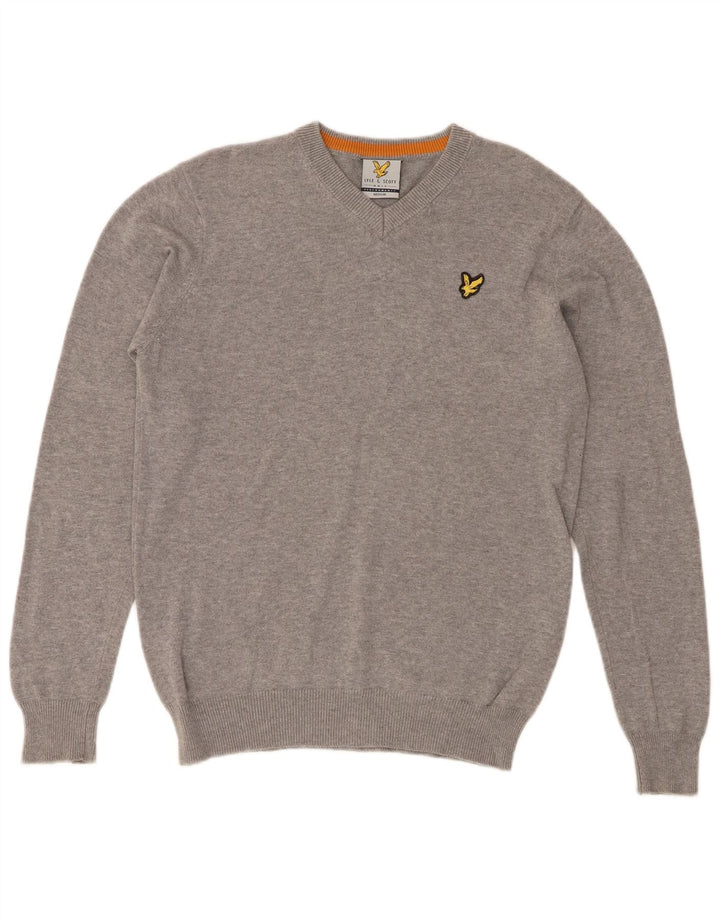 Męski sweter z dekoltem w kształcie litery V, Lyle & Scott, średnioszary, bawełniany
