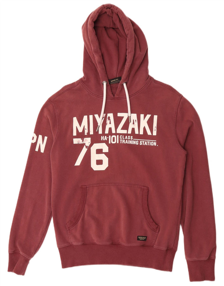 Męski sweter z kapturem Superdry z grafiką, średniej wielkości bordowy bawełniany