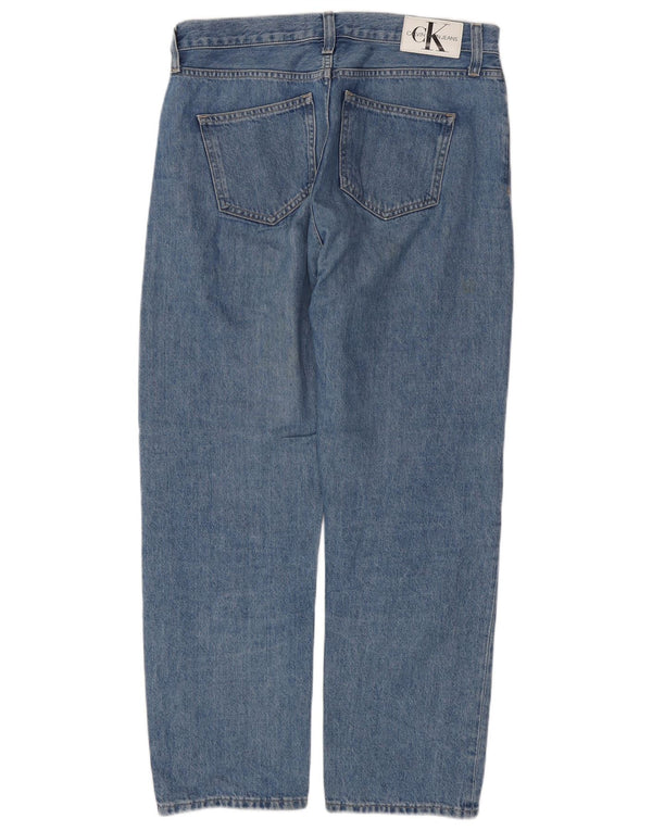 CALVIN KLEIN Męskie proste dżinsy z wysokim stanem W30 L28 Niebieskie, bawełniane